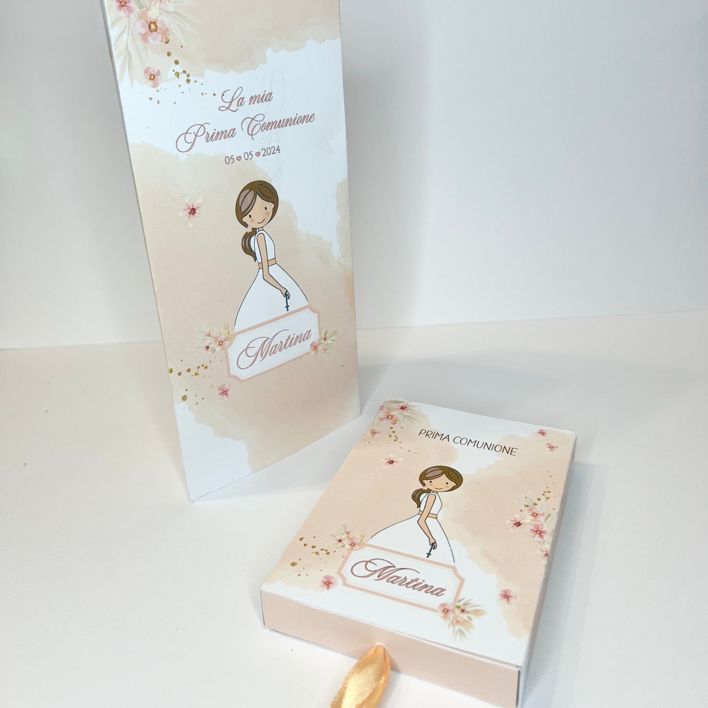 Kit Scatola porta confetti con segnaposto Menu per Comunione o altri eventi, maggiori info in descrizione