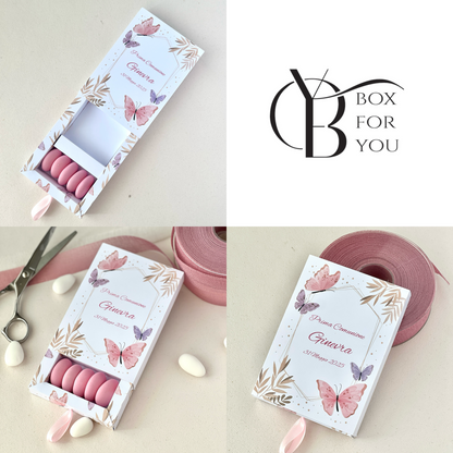 Scatolina Farfalle Rosa con Doppio Scomparto – Prima Comunione / Battesimo – Bomboniera Personalizzata