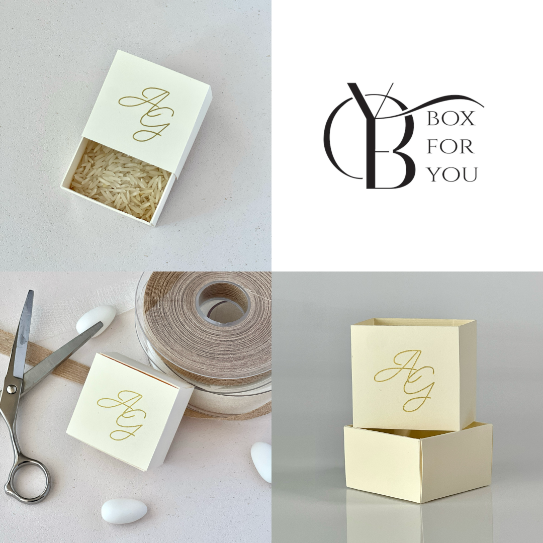 Scatolina Porta Riso/Confetti – 5×5×2.5 cm - Iniziali Oro Personalizzate | Minimal Chic Matrimonio