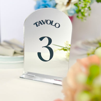 Segnatavolo per Matrimonio o altro, plexiglass specchio, personalizzazione vinile nero.