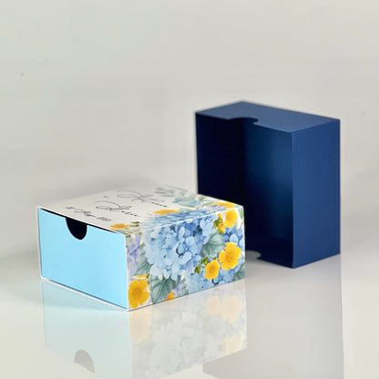 Scatolina con Grafica Floreale – Interno Celeste o Blu – Personalizzata per Matrimonio o Evento - Bomboniera personalizzata