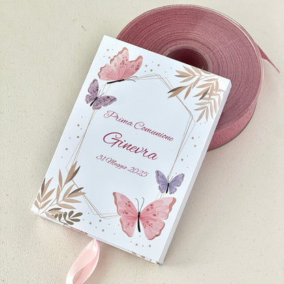 Scatolina Farfalle Rosa con Doppio Scomparto – Prima Comunione / Battesimo – Bomboniera Personalizzata