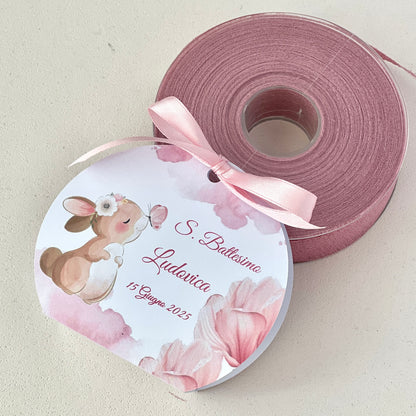 Scatolina Battesimo Rosa – Bomboniera Personalizzata con Coniglietta o Orsetto Perfetta per 5 Confetti - Porta confetti Rotonda rosa
