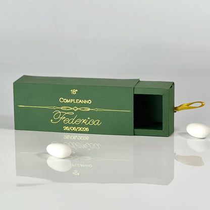 Scatolina 18 Compleanno – Box a Cassetto Minimal Chic 3 Colori (Lilla, Blu, Verde) | Scritta Bianca/Argento/Oro | Bomboniera Personalizzata