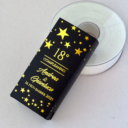 Scatolina 18 Compleanno – Elegante con Stelle Foil Oro/Argento Versione Blu o Nera | Personalizzabile | Bomboniera Compleanno