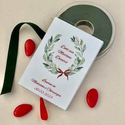 Scatolina Porta confetti Laurea Personalizzata a Cassetto • Corona d’Alloro • Due Scomparti • Bomboniera Elegante • Made in Italy