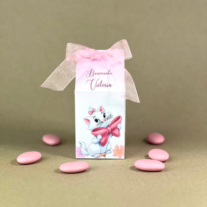 Scatolina porta confetti gattina rosa | Bomboniera nascita o battesimo bimba personalizzata | Favor box handmade in Italy