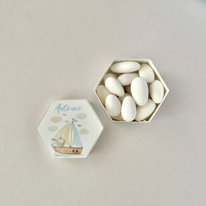 Scatolina porta confetti barca a vela | Bomboniera nascita bimbo personalizzata orsetto azzurro | Favor box handmade in Italy