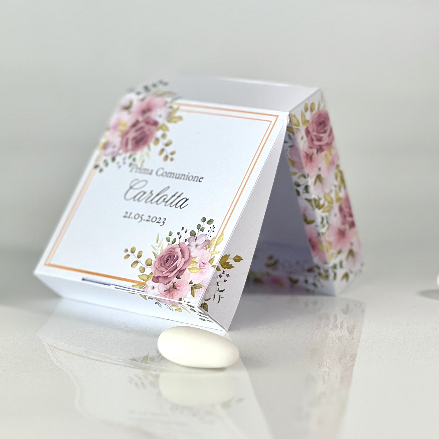 Scatola,Scatolina Porta confetti per Comunione,Battesimo,Nascita,Matrimonio, fiori Rosa, maggiori info in descrizione