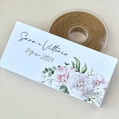 Scatola Matrimonio Deluxe – 15×2×2 cm Con Frase Interna Personalizzata | Perfetta per Confetti + Gadget | Bomboniera Floreale Elegante