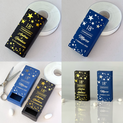 Scatolina 18 Compleanno – Elegante con Stelle Foil Oro/Argento Versione Blu o Nera | Personalizzabile | Bomboniera Compleanno