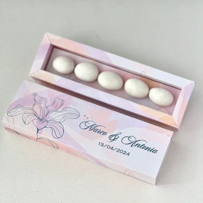 Scatolina Elegante Effetto Pelle – 5 Confetti Tondi – Personalizzata per Matrimonio / Evento - Bomboniera Matrimonio - Carta rilegatura