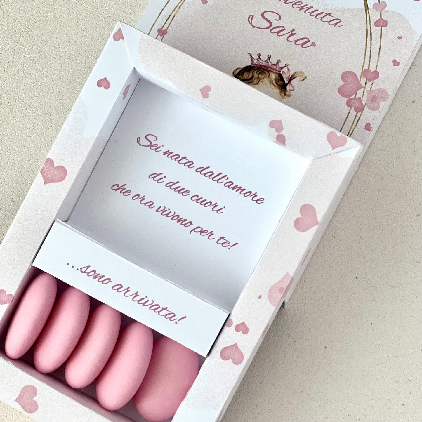Scatoline porta confetti nascita bimba | Bomboniere rosa personalizzate con fiori o bimba | Baby girl favor box handmade in Italy