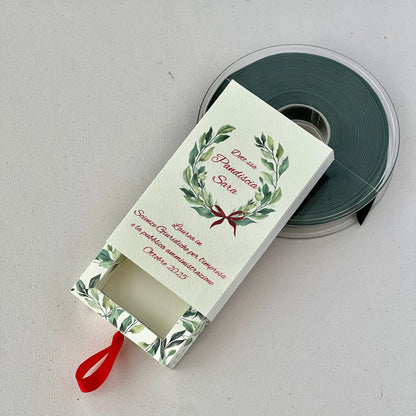 Scatolina porta confetti Laurea personalizzata | Corona d’Alloro verde o rossa | Bomboniera elegante per Dottorato e Laurea Triennale