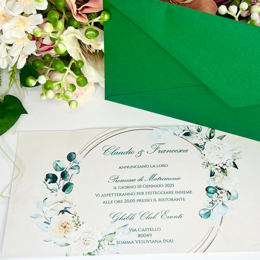 Invito per matrimonio o promessa personalizzato semplice Ed elegante, dettagli in verde, per maggiori info in descrizione