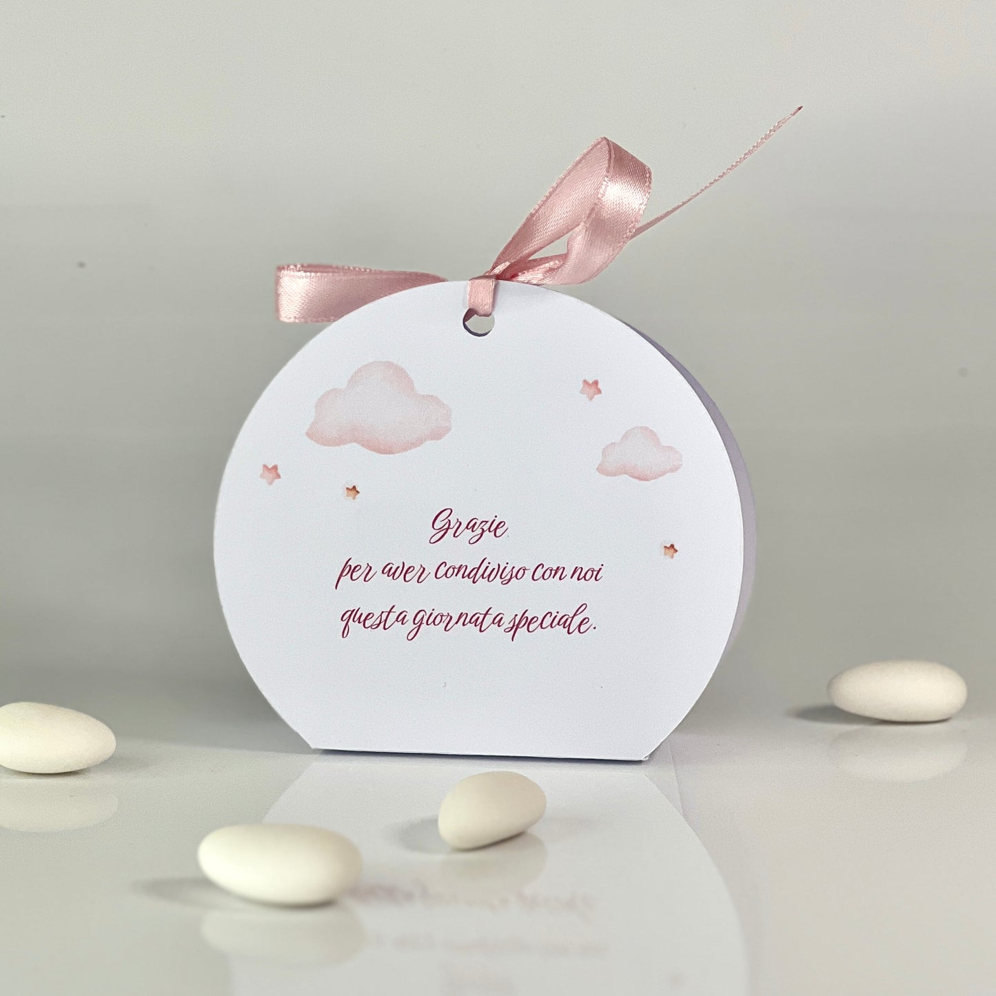 Scatolina Battesimo Rosa – Bomboniera Personalizzata con Coniglietta o Orsetto Perfetta per 5 Confetti - Porta confetti Rotonda rosa