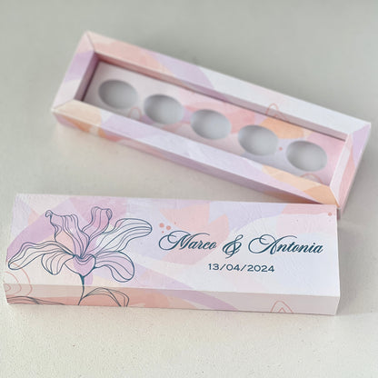 Scatolina Elegante Effetto Pelle – 5 Confetti Tondi – Personalizzata per Matrimonio / Evento - Bomboniera Matrimonio - Carta rilegatura