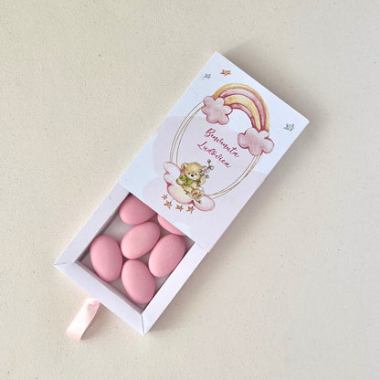 Scatolina porta confetti arcobaleno | Bomboniera nascita bimbo o bimba personalizzata con orsetto | Favor box handmade in Italy