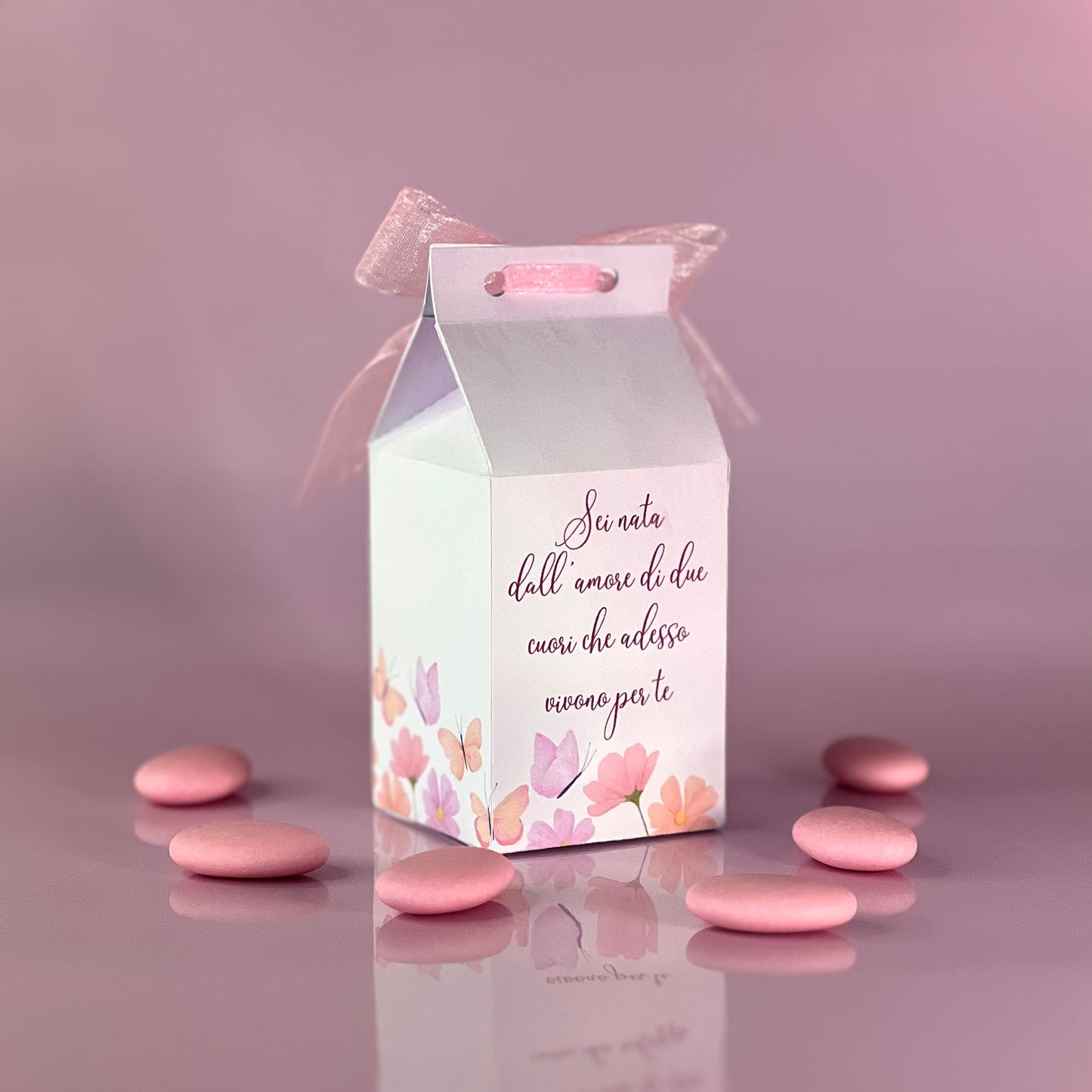 Scatolina porta confetti gattina rosa | Bomboniera nascita o battesimo bimba personalizzata | Favor box handmade in Italy
