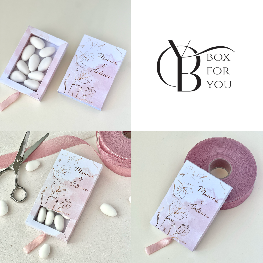 Scatolina Rosa Acquerello Elegante –  Bomboniera Personalizzata – Perfetta per 5/7 Confetti – Matrimonio / Evento