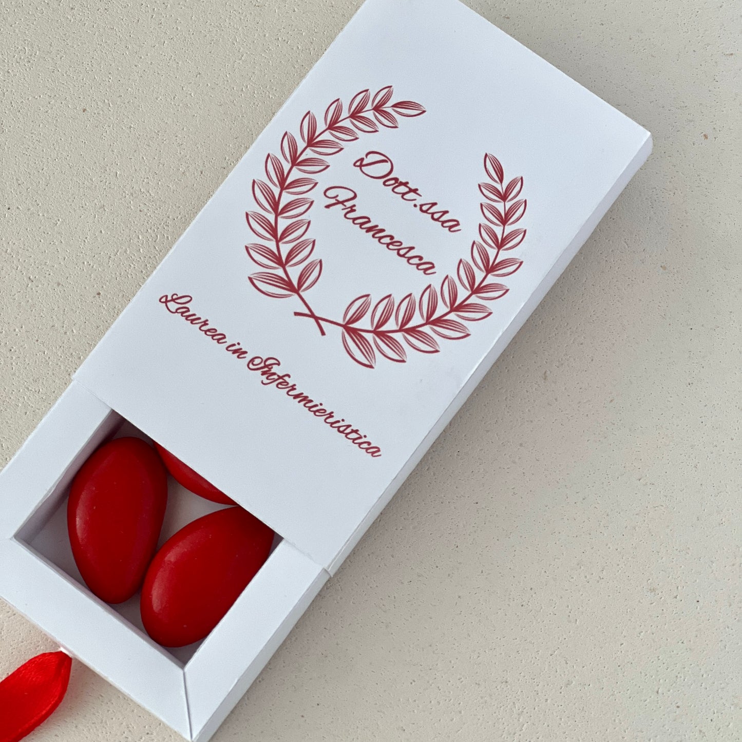 Scatolina Porta Confetti Laurea Personalizzata con Alloro | Bomboniera Laurea Elegante | Box per 5 Confetti | Grafica Dottoressa/Laureando