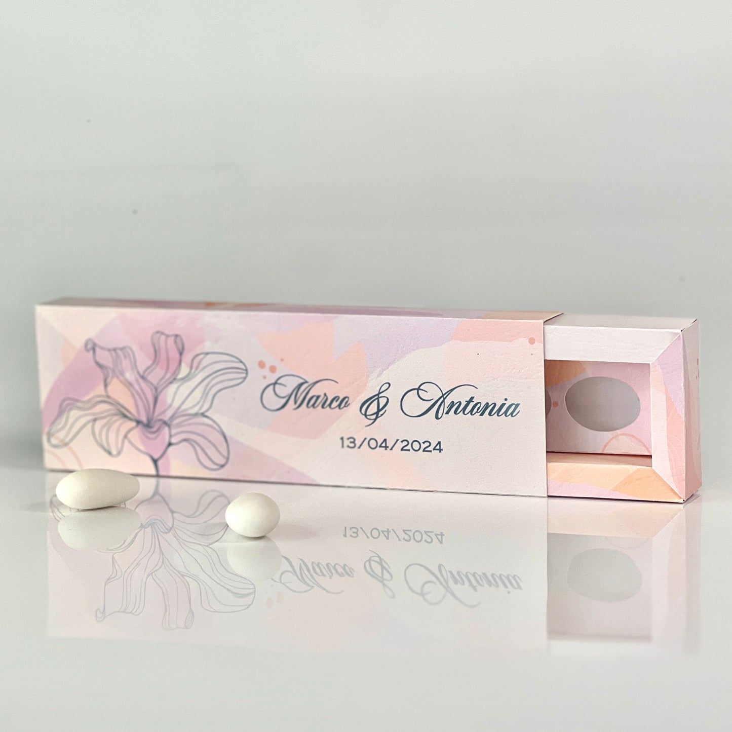 Scatolina Elegante Effetto Pelle – 5 Confetti Tondi – Personalizzata per Matrimonio / Evento - Bomboniera Matrimonio - Carta rilegatura
