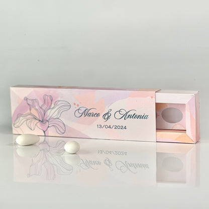 Scatolina Elegante Effetto Pelle – 5 Confetti Tondi – Personalizzata per Matrimonio / Evento - Bomboniera Matrimonio - Carta rilegatura