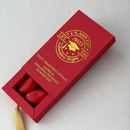 Scatolina Laurea Personalizzata a Cassetto • Rosso con Scritta Oro • Bomboniera Elegante • Portaconfetti 5/7 • Made in Italy