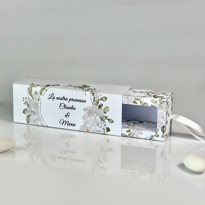 Scatolina Porta Confetti Fiammifero Personalizzata – 4 Grafiche Floreali – Bomboniera Matrimonio/Promessa – Nastro in Raso – Custom Box
