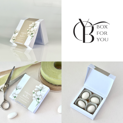 Scatolina Matrimonio Magnolia – Elegante 8×8×2 cm Personalizzata | Perfetta per 5/7 Confetti | Stile Minimal Chic -Bomboniera Personalizzat