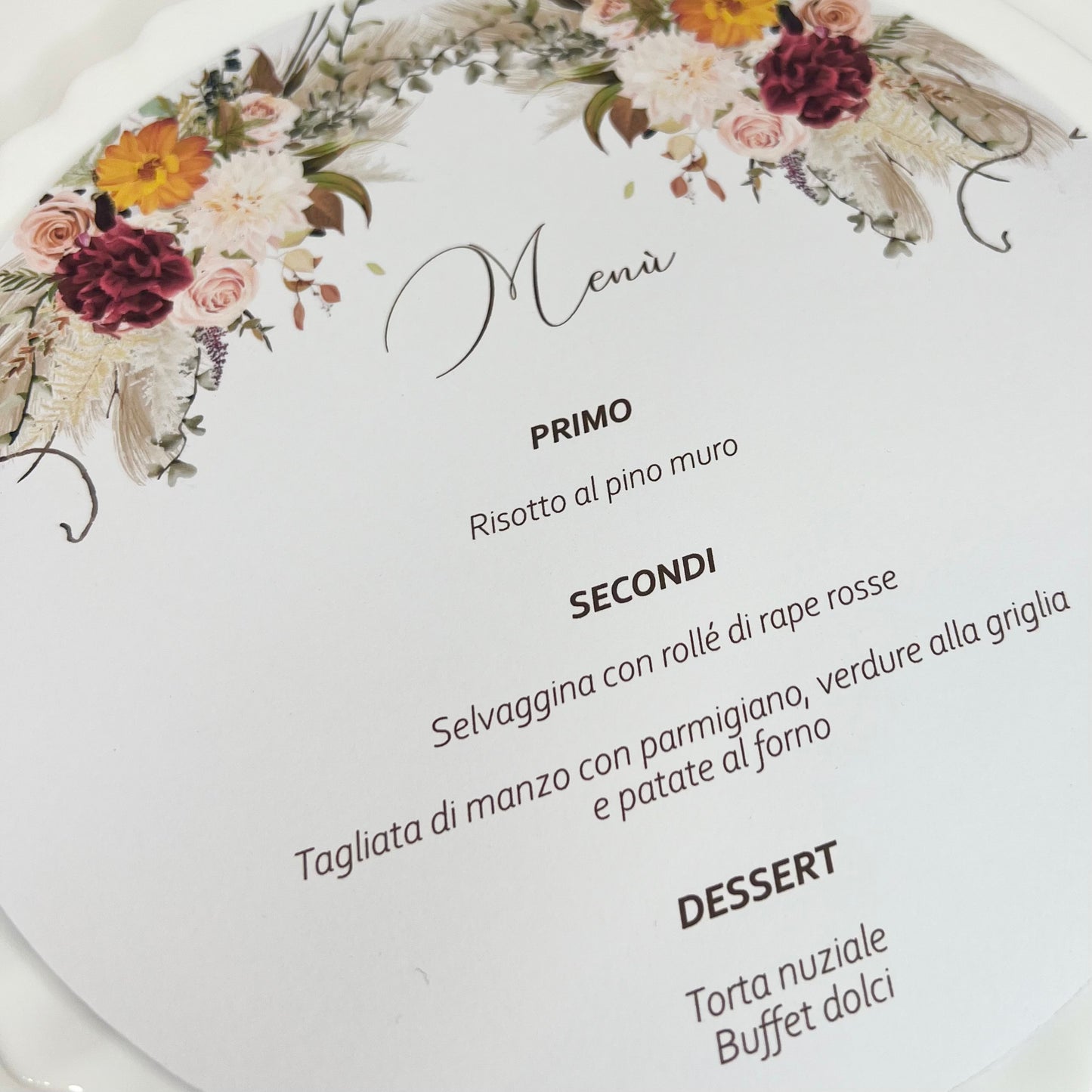 Menu Matrimonio con fiori, rotondo, maggiori info in descrizione