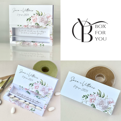 Scatola Matrimonio Deluxe – 15×2×2 cm Con Frase Interna Personalizzata | Perfetta per Confetti + Gadget | Bomboniera Floreale Elegante