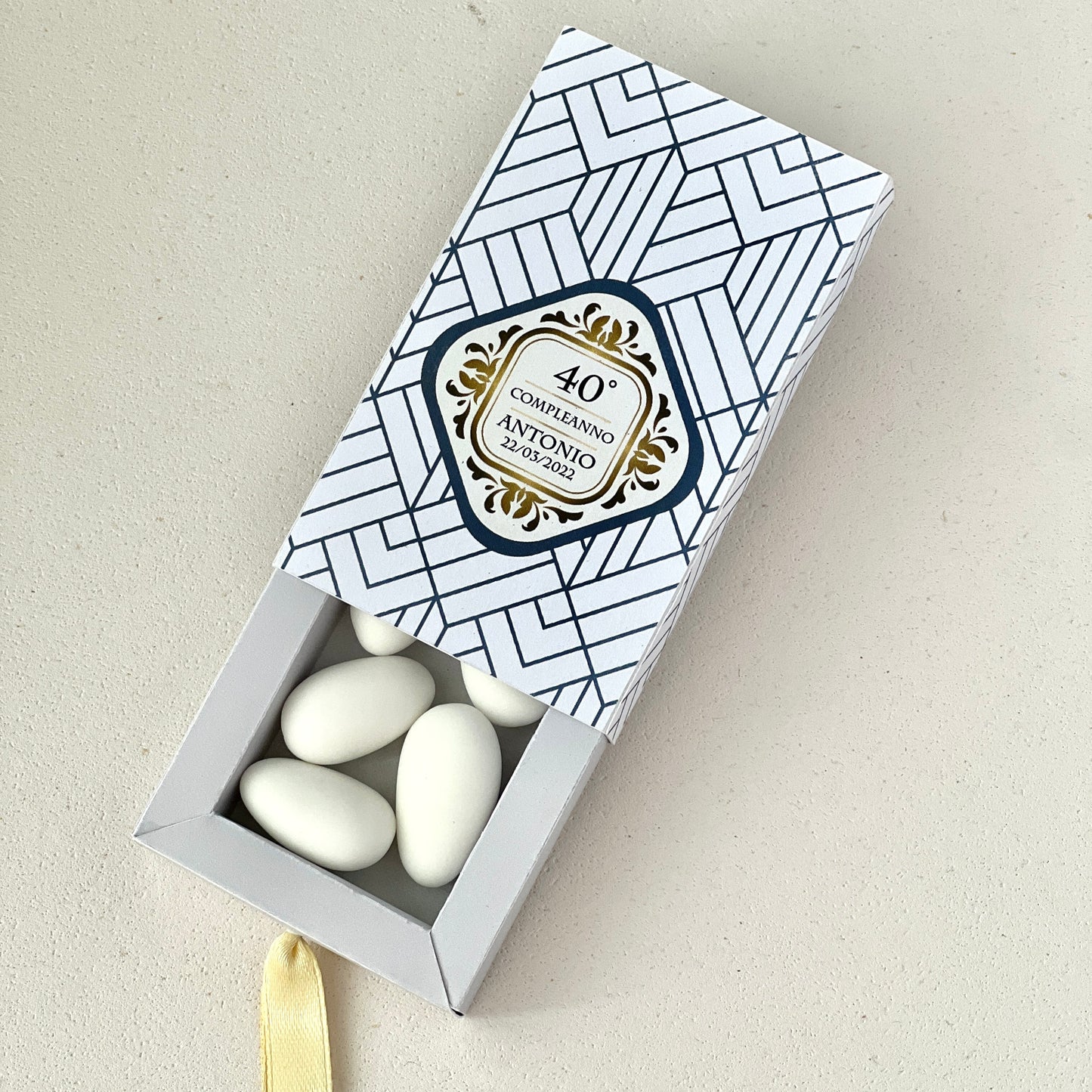Scatolina a Cassetto Elegante – Tema Luxury Geometrico – Personalizzata per Compleanni, Anniversari ed Eventi