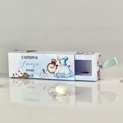 Scatolina a Cassetto Battesimo – Grafica Alice o Floreale Rosa – Personalizzata con Nome & Data - Bomboniera Battesimo