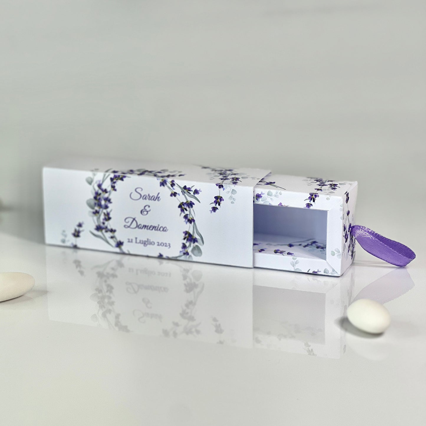 Scatolina Porta Confetti Fiammifero Personalizzata – 4 Grafiche Floreali – Bomboniera Matrimonio/Promessa – Nastro in Raso – Custom Box