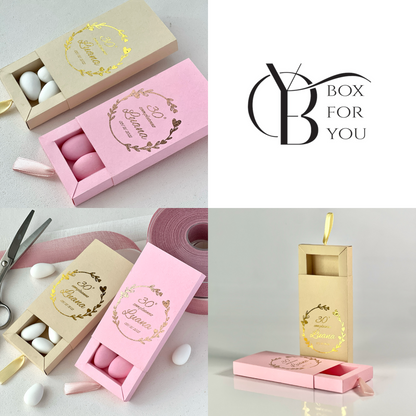 Scatolina a Cassetto con Foil Oro – Varianti Rosa o Beige – Personalizzata per Compleanno Elegante - Bomboniera Personalizzata