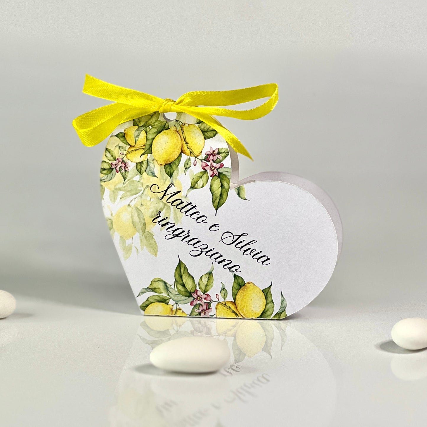 Scatolina Portaconfetti Cuore Personalizzata • Bomboniera Matrimonio/Comunione/Battesimo • 5 Grafica Florali • Fiocco in Raso • 5 Confetti
