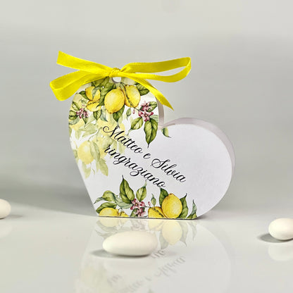 Scatolina Portaconfetti Cuore Personalizzata • Bomboniera Matrimonio/Comunione/Battesimo • 5 Grafica Florali • Fiocco in Raso • 5 Confetti