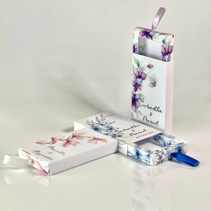 Scatolina Porta Confetti Personalizzata Matrimonio – 3 Grafiche Floreali a Scelta – Bomboniera Elegante con Nastro – Evento, Promessa, Nozze