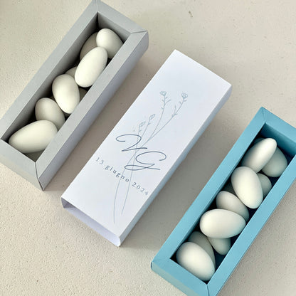 Scatolina Minimal Elegante – Interno Celeste o Grigio Chiaro – Personalizzata per Matrimonio & Eventi - Bomboniera Matrimonio