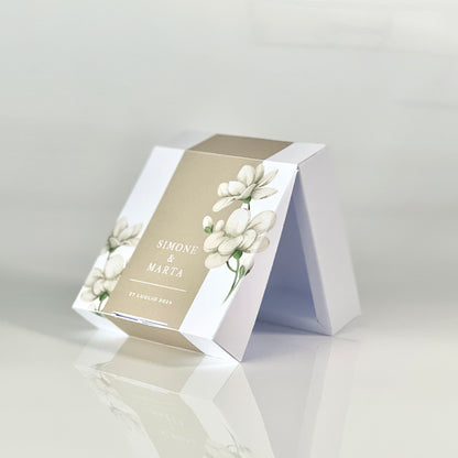 Scatolina Matrimonio Magnolia – Elegante 8×8×2 cm Personalizzata | Perfetta per 5/7 Confetti | Stile Minimal Chic -Bomboniera Personalizzat