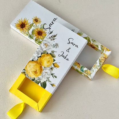 Scatolina Portaconfetti – Grafica Girasoli o Rose Gialle – Personalizzata con Nomi & Data - Bomboniera Matrimonio