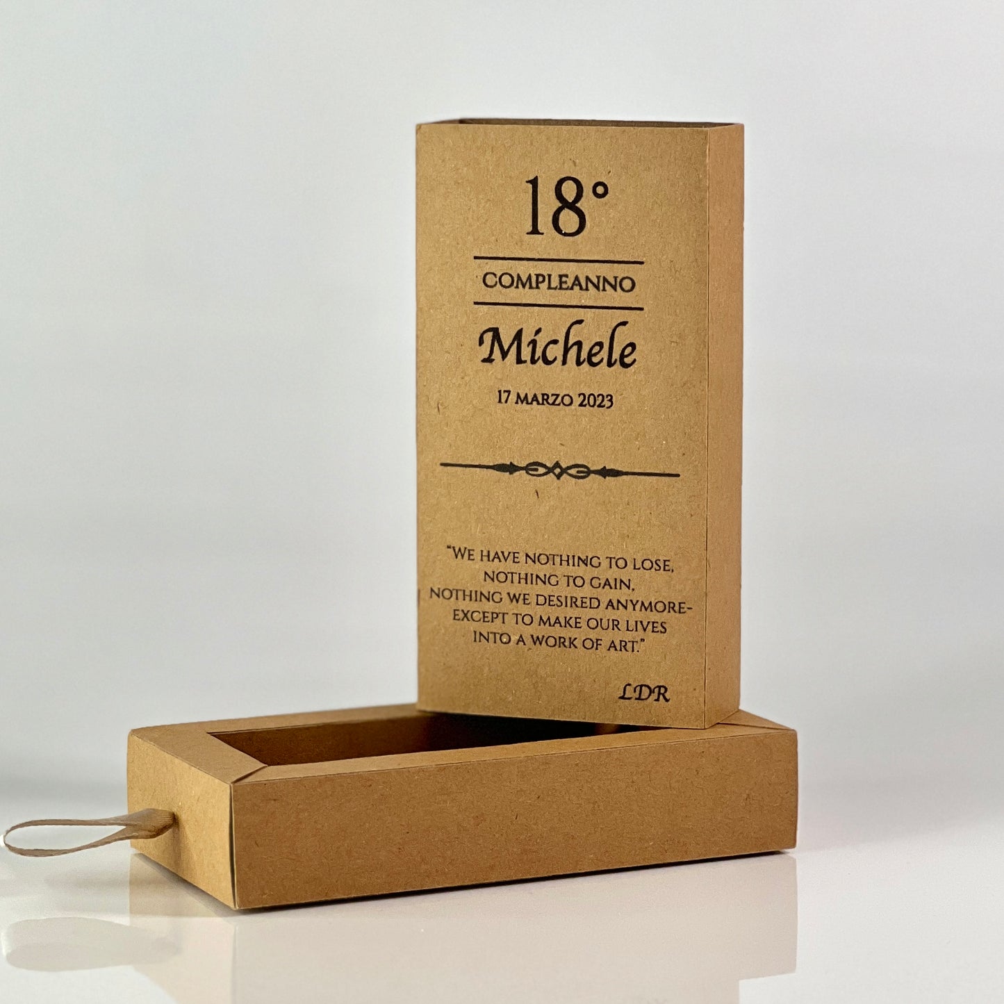 Scatolina a Cassetto Kraft – Personalizzata per Compleanni, 18esimi, Anniversari ed Eventi – Bomboniera Compreanno