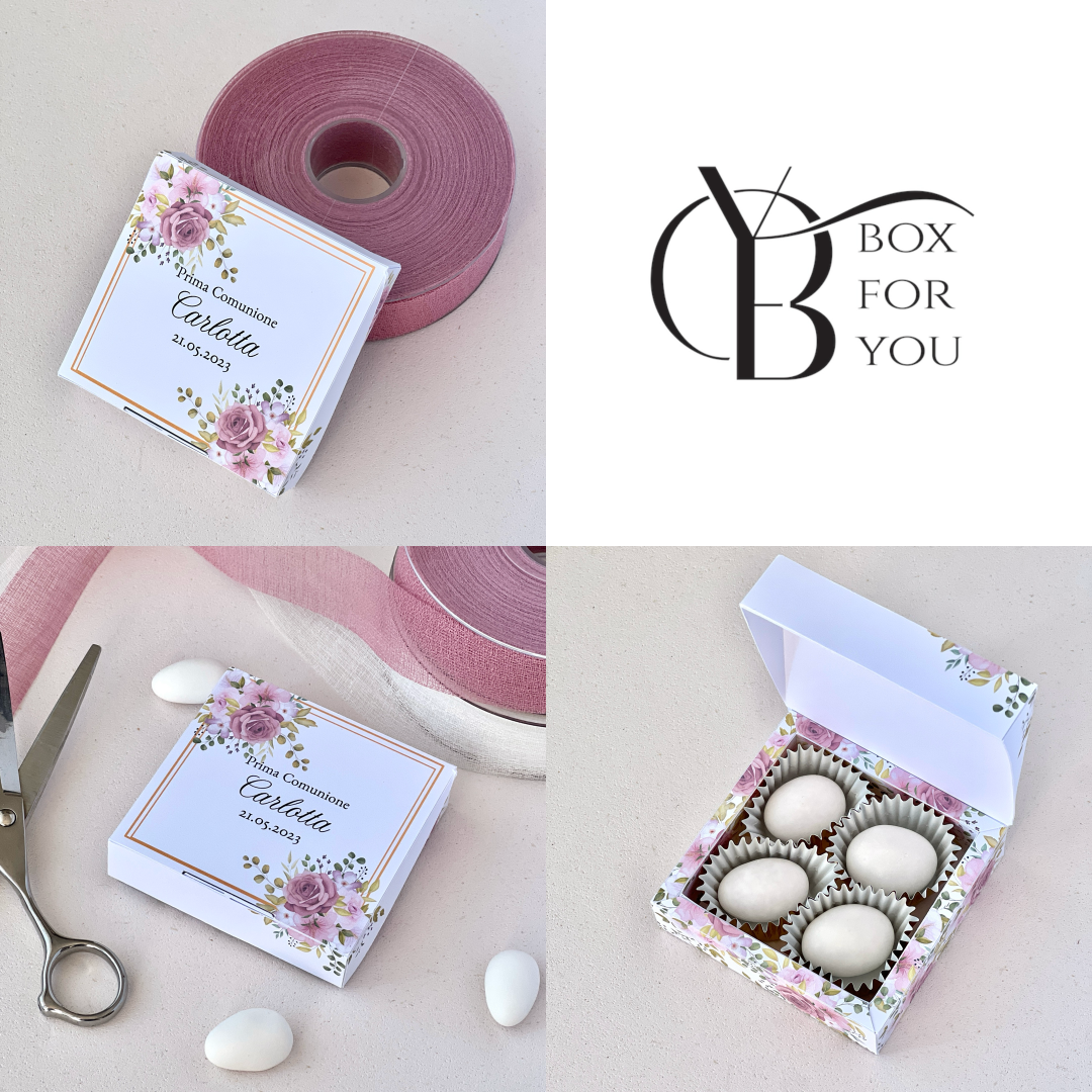 Scatola,Scatolina Porta confetti per Comunione,Battesimo,Nascita,Matrimonio, fiori Rosa, maggiori info in descrizione