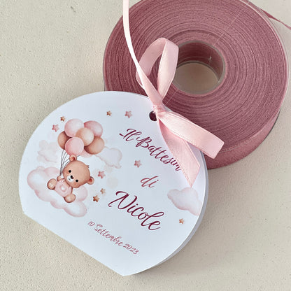 Scatolina Battesimo Rosa – Bomboniera Personalizzata con Coniglietta o Orsetto Perfetta per 5 Confetti - Porta confetti Rotonda rosa