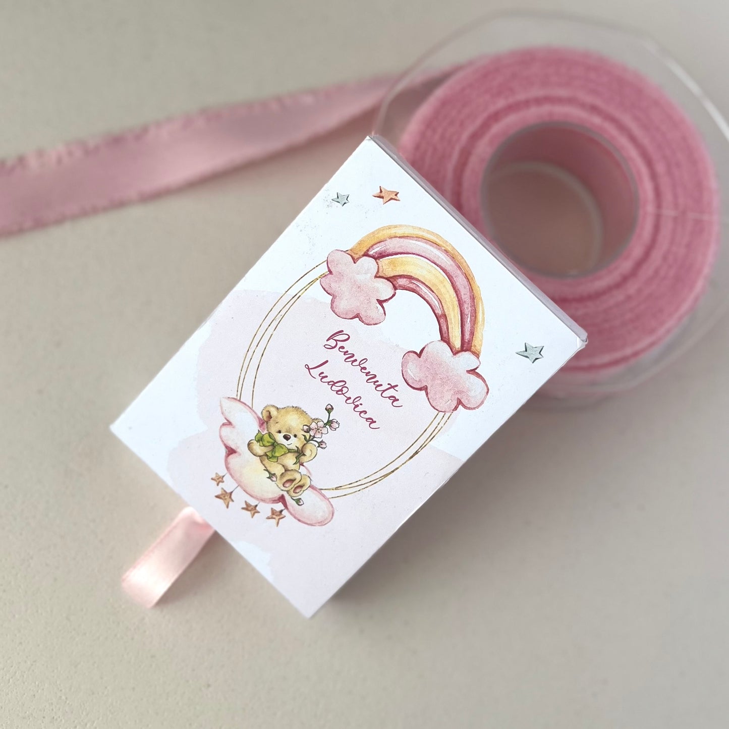 Scatolina porta confetti arcobaleno | Bomboniera nascita bimbo o bimba personalizzata con orsetto | Favor box handmade in Italy