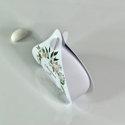 Scatolina Portaconfetti a Goccia – Grafica Floreale Elegante – Personalizzata con Nomi & Data - Bomboniera Matrimonio