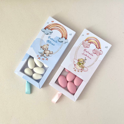 Scatolina porta confetti arcobaleno | Bomboniera nascita bimbo o bimba personalizzata con orsetto | Favor box handmade in Italy