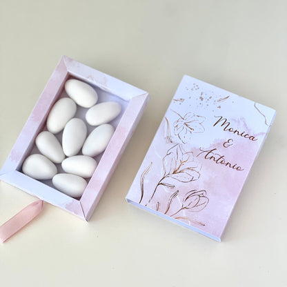 Scatolina Rosa Acquerello Elegante –  Bomboniera Personalizzata – Perfetta per 5/7 Confetti – Matrimonio / Evento