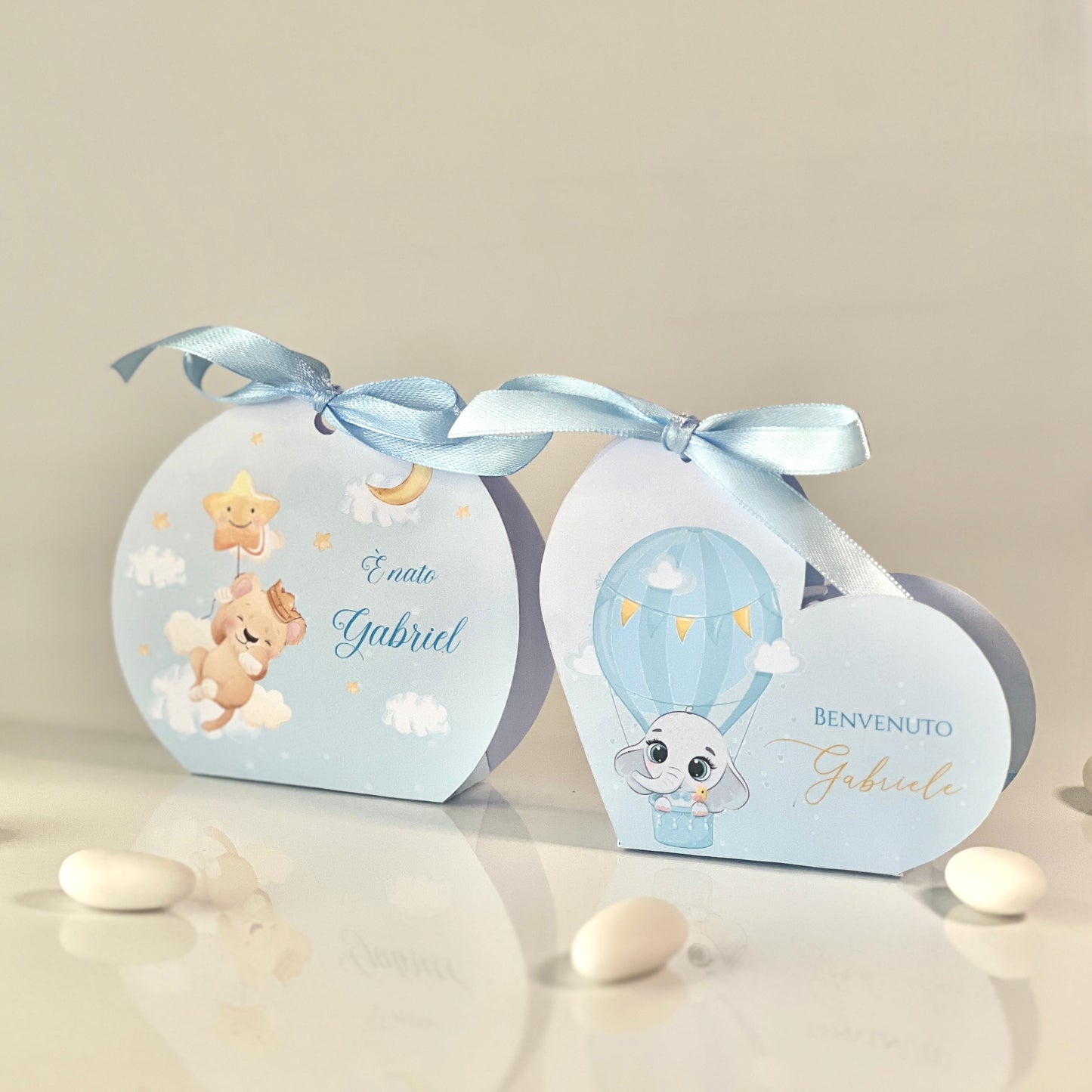 Scatolina porta confetti azzurra con fiocco | Bomboniera nascita o battesimo bimbo personalizzata | Favor box handmade in Italy